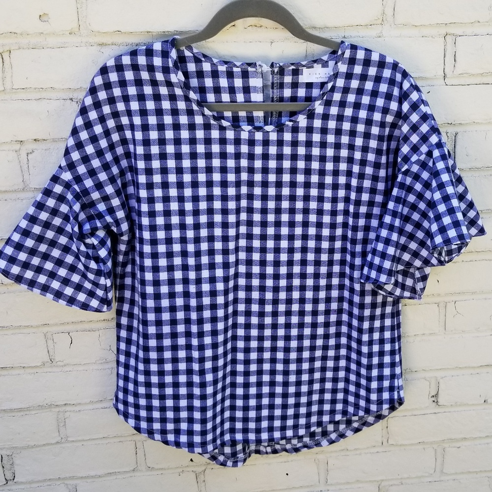 Navy Gingham Top